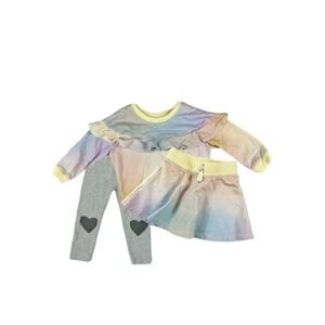 Tea Collection Rainbow Gradient Ruffle Top Heart Skirt Leggings Outfit size 2